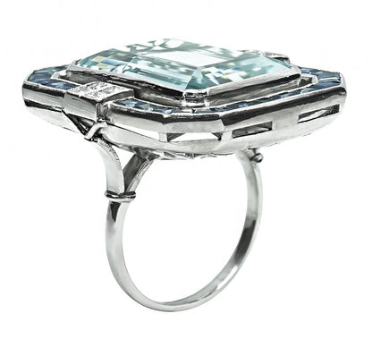 Estate 20.00ct Aquamarine 1.50ct Sapphire Diamond Ring