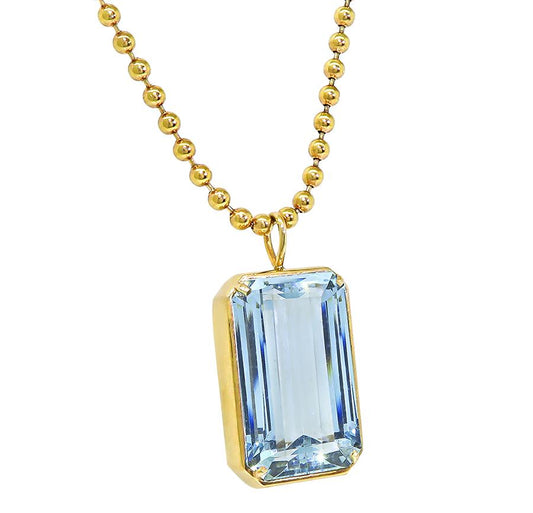 Estate 20.98ct Aquamarine 14k Yellow Gold Pendant Necklace
