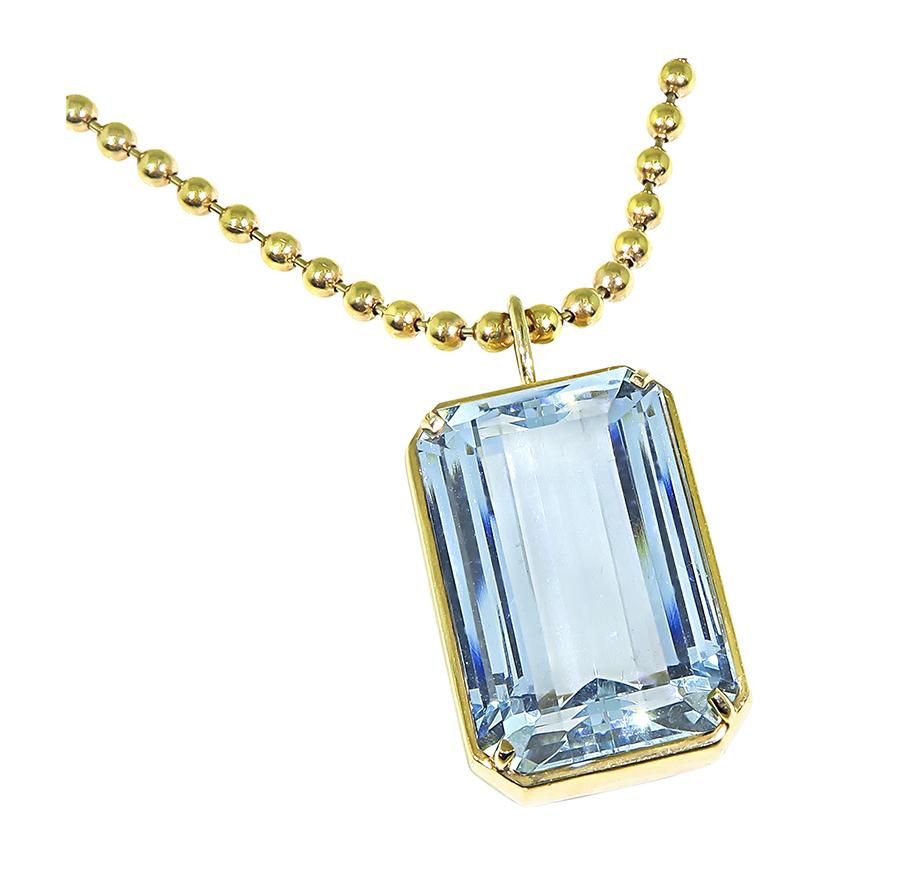 Estate 20.98ct Aquamarine 14k Yellow Gold Pendant Necklace