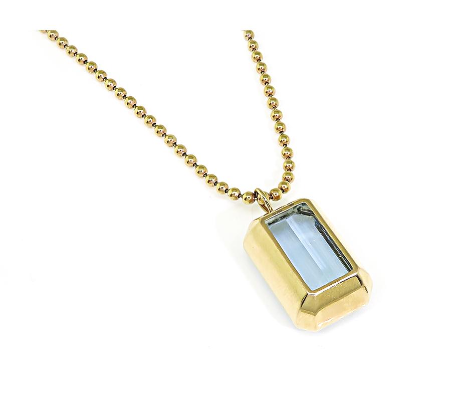Estate 20.98ct Aquamarine 14k Yellow Gold Pendant Necklace