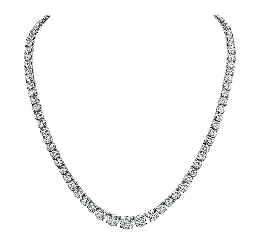 Estate 22.44ct Diamond 14k White Gold Tennis Necklace