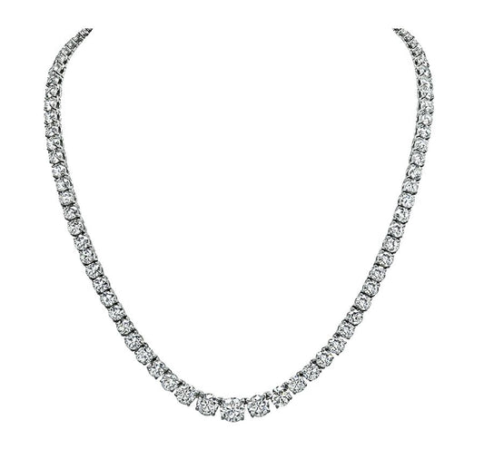 Estate 22.44ct Diamond 14k White Gold Tennis Necklace