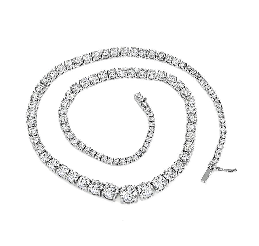 Estate 22.44ct Diamond 14k White Gold Tennis Necklace