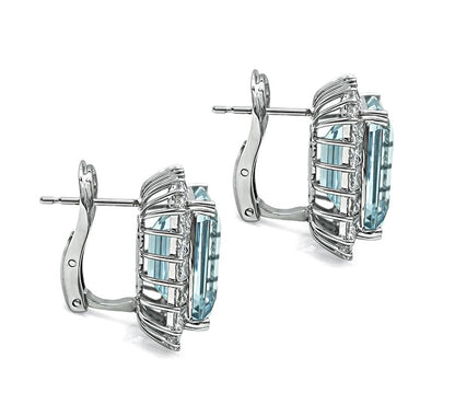 Estate 22.00ct Aquamarine 4.00ct Diamond 14k White Gold Earrings