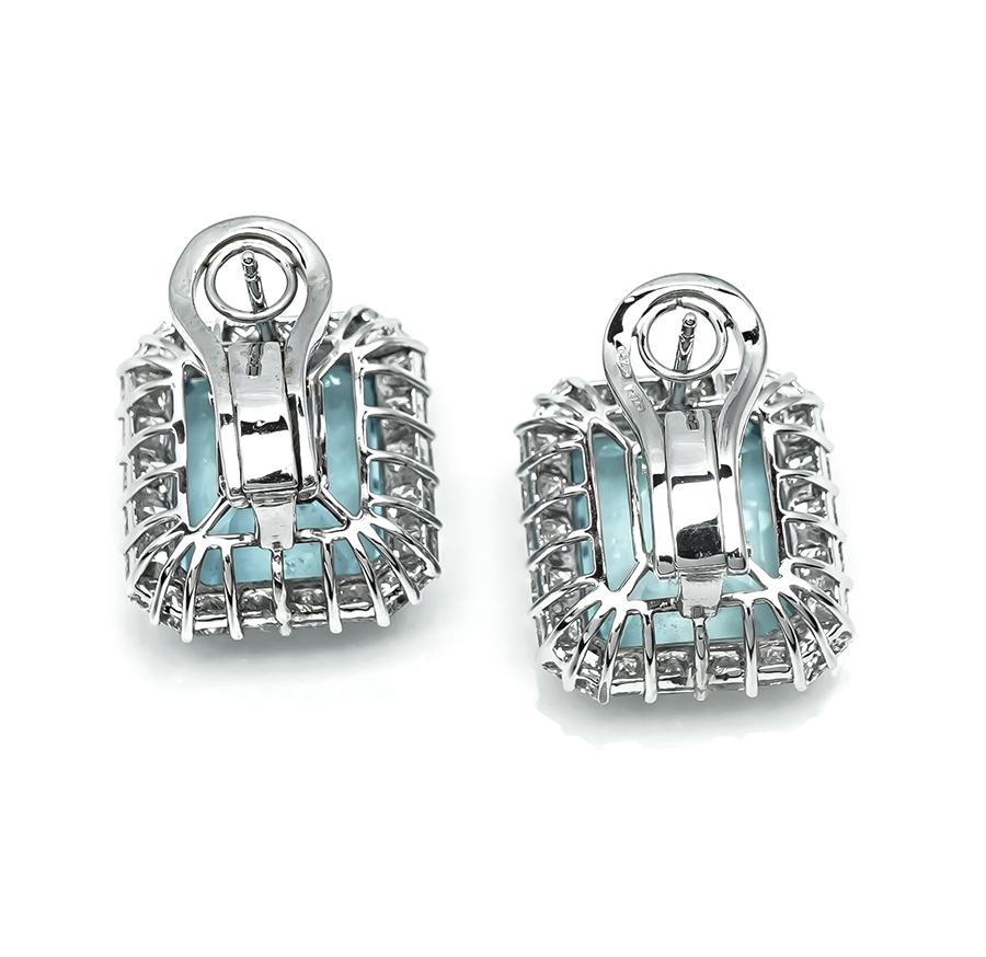 Estate 22.00ct Aquamarine 4.00ct Diamond 14k White Gold Earrings