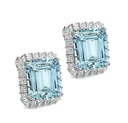 Estate 22.00ct Aquamarine 4.00ct Diamond 14k White Gold Earrings