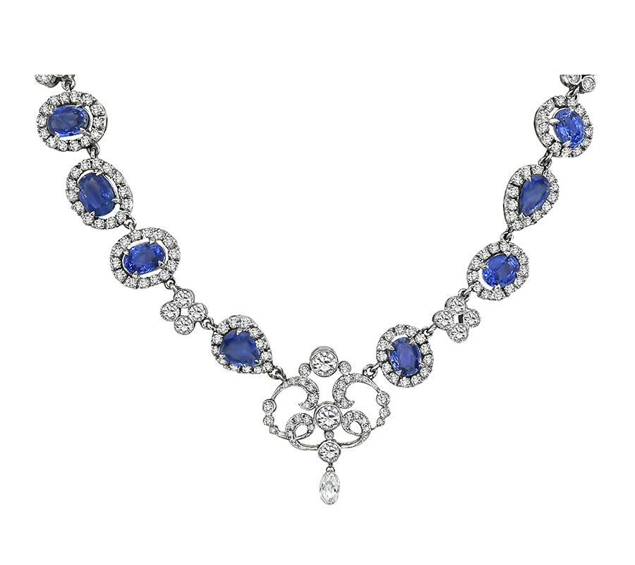 Estate 22.00ct Sapphire 11.00ct Diamond 18k White Gold Necklace