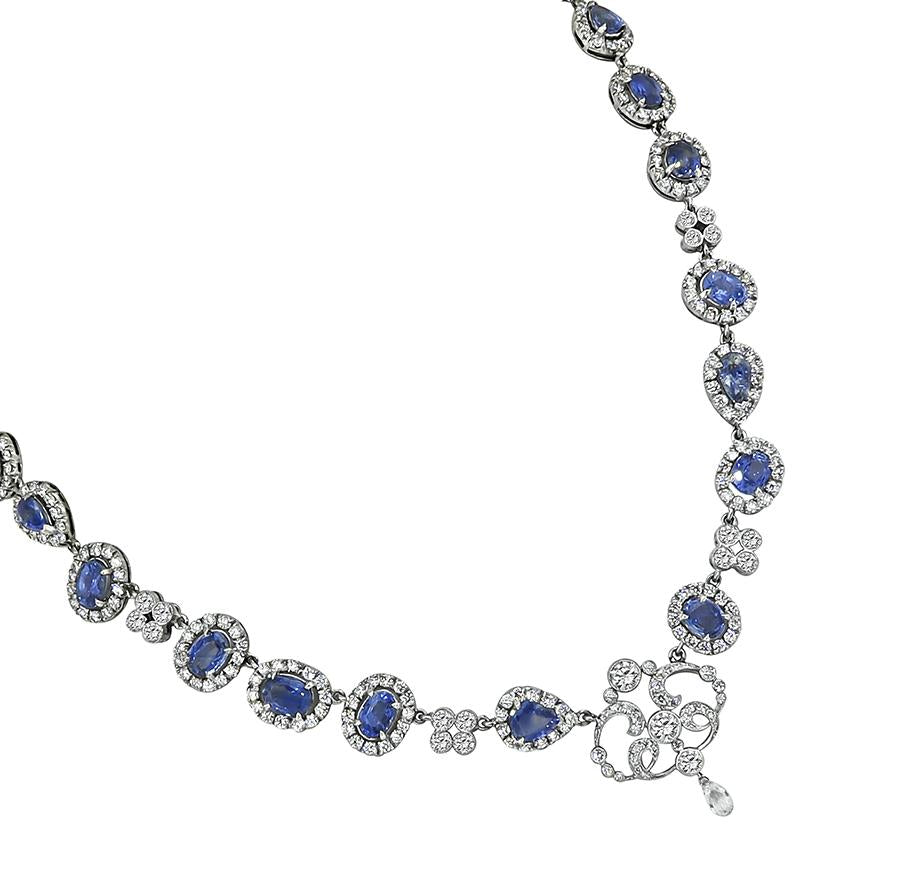 Estate 22.00ct Sapphire 11.00ct Diamond 18k White Gold Necklace