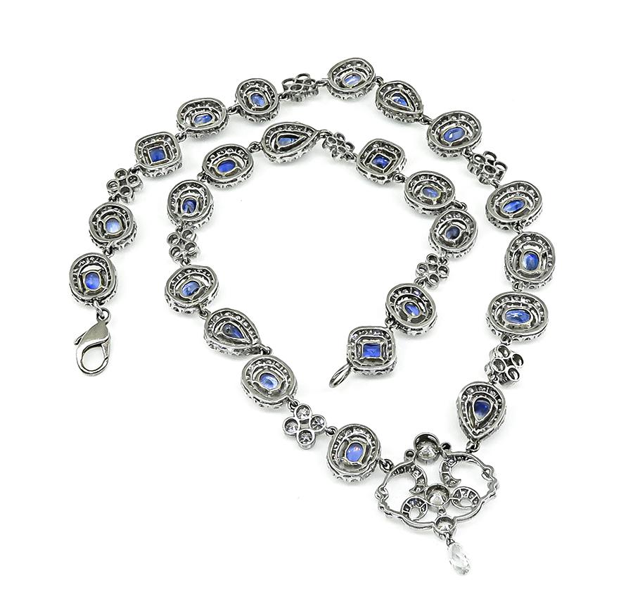 Estate 22.00ct Sapphire 11.00ct Diamond 18k White Gold Necklace
