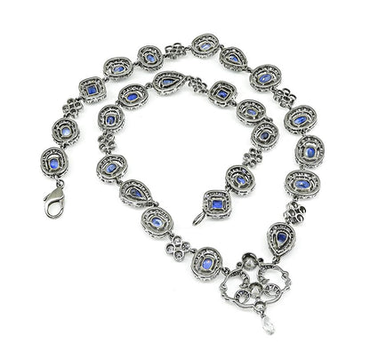 Estate 22.00ct Sapphire 11.00ct Diamond 18k White Gold Necklace