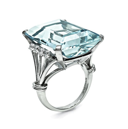 Estate 26.50ct Aquamarine 0.40ct Diamond Platinum Ring