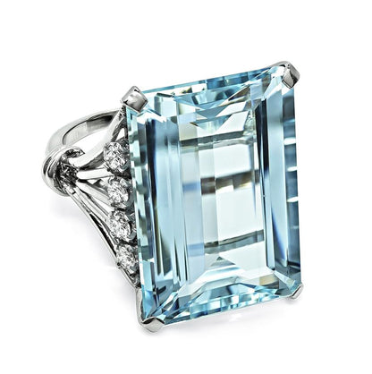 Estate 26.50ct Aquamarine 0.40ct Diamond Platinum Ring