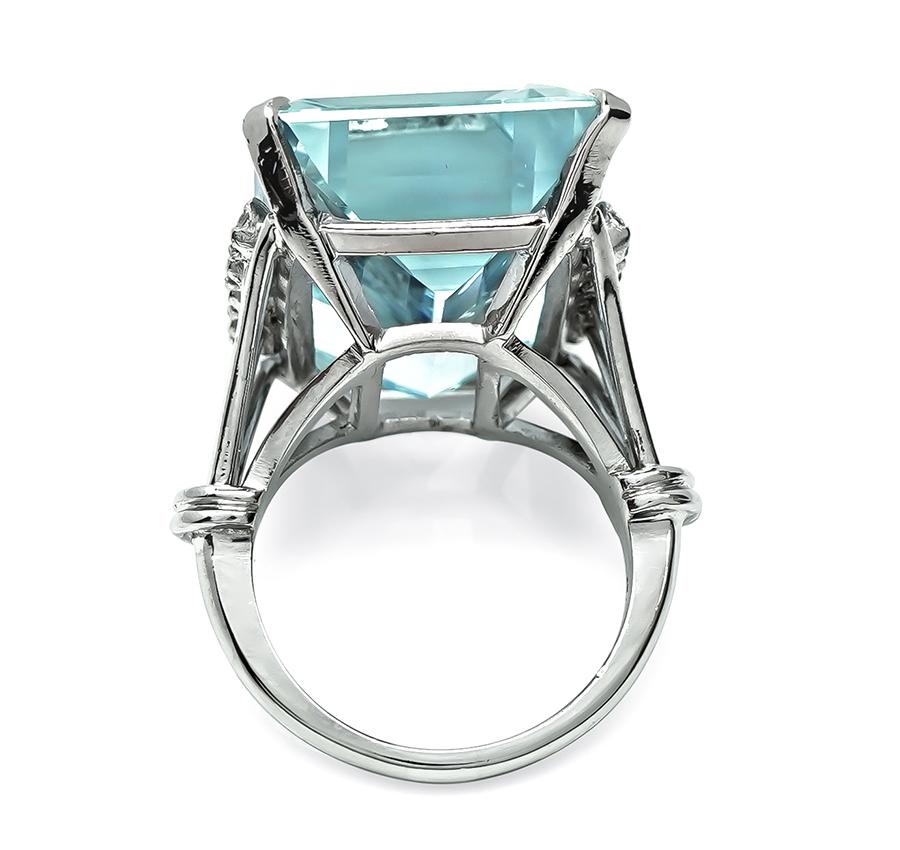 Estate 26.50ct Aquamarine 0.40ct Diamond Platinum Ring