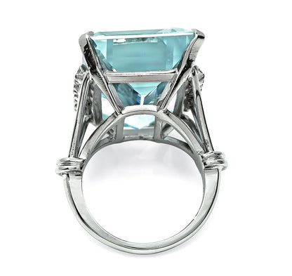 Estate 26.50ct Aquamarine 0.40ct Diamond Platinum Ring
