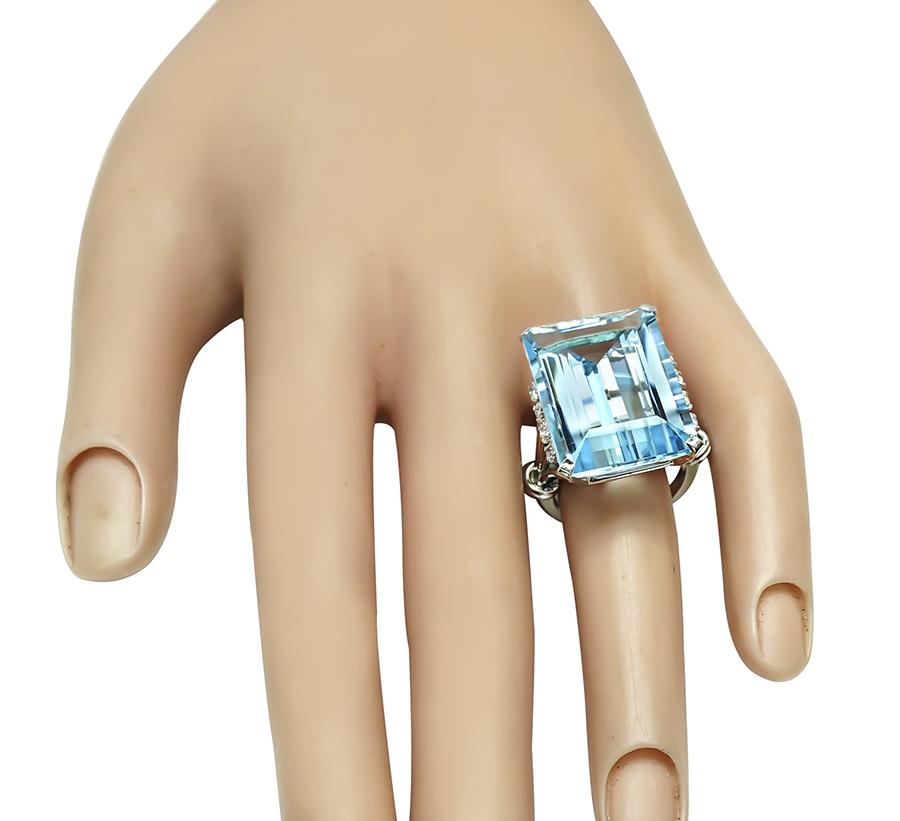 Estate 26.50ct Aquamarine 0.40ct Diamond Platinum Ring