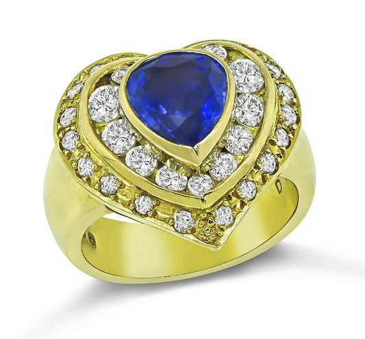 2.06ct Ceylon Sapphire 1.30ct Diamond Gold Heart Ring