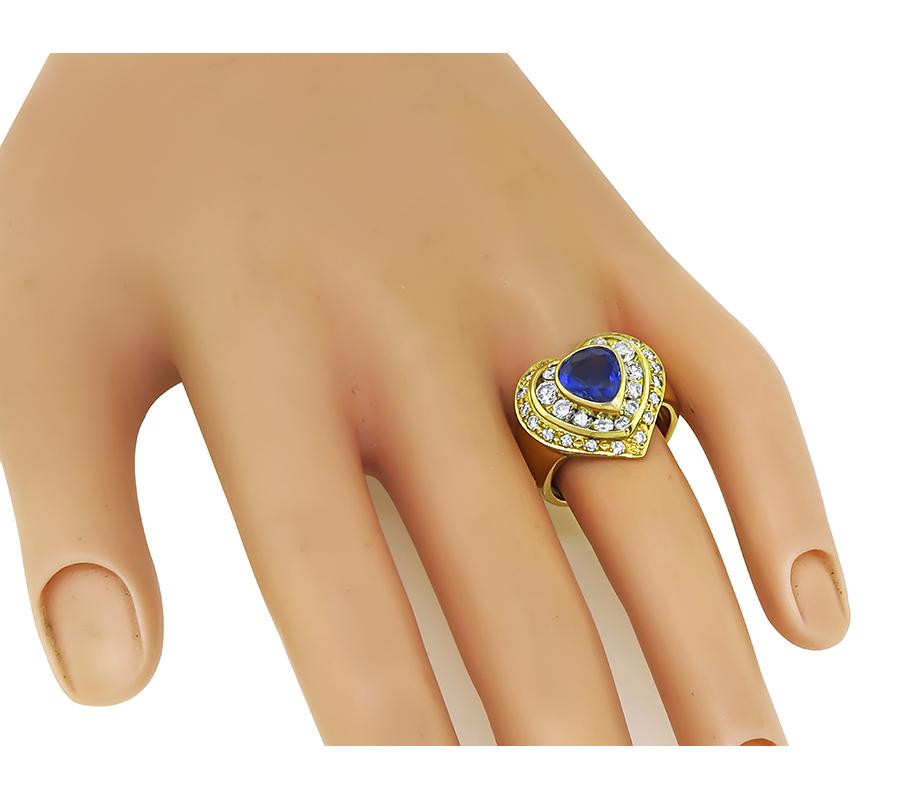 2.06ct Ceylon Sapphire 1.30ct Diamond Gold Heart Ring