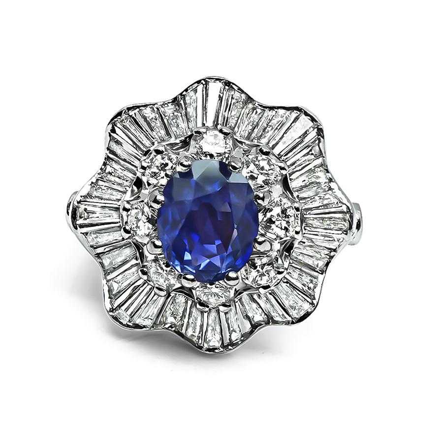 Estate 2.01ct Sapphire 2.00ct Diamond Ballerina Ring