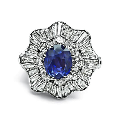 Estate 2.01ct Sapphire 2.00ct Diamond Ballerina Ring