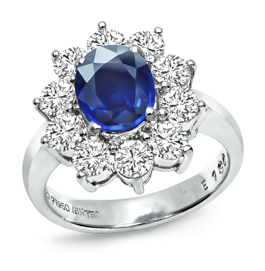 Estate 2.00ct Sapphire 1.00ct Diamond Engagement Ring