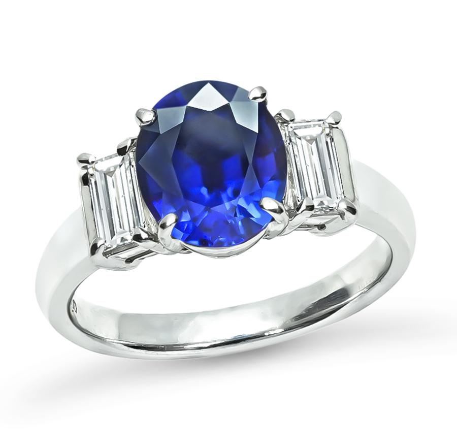 Estate 2.45ct Sapphire 0.45ct Diamond Engagement Ring