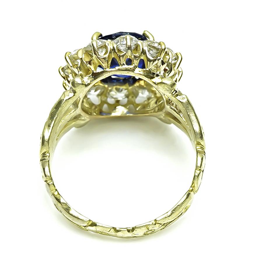Antique 2.69ct Sapphire 1.40ct Diamond Gold Ring