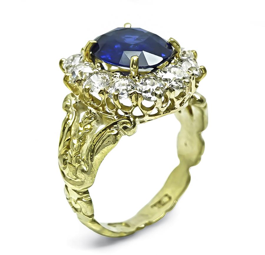 Antique 2.69ct Sapphire 1.40ct Diamond Gold Ring