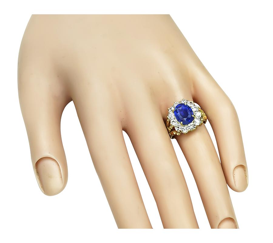 Antique 2.69ct Sapphire 1.40ct Diamond Gold Ring