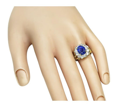 Antique 2.69ct Sapphire 1.40ct Diamond Gold Ring