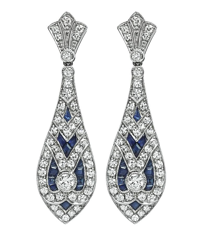 Estate 2.57ct Diamond 2.05ct Sapphire Dangling Earrings