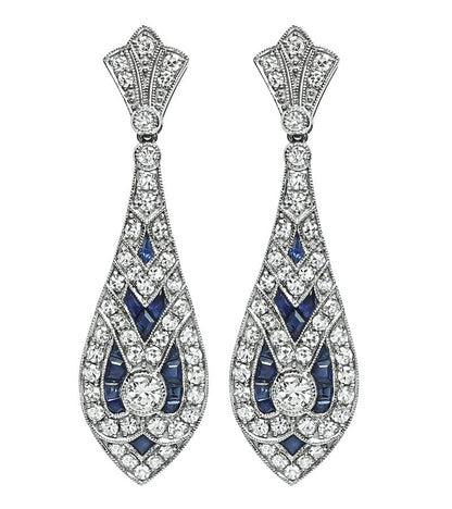 Estate 2.57ct Diamond 2.05ct Sapphire Dangling Earrings