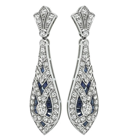 Estate 2.57ct Diamond 2.05ct Sapphire Dangling Earrings