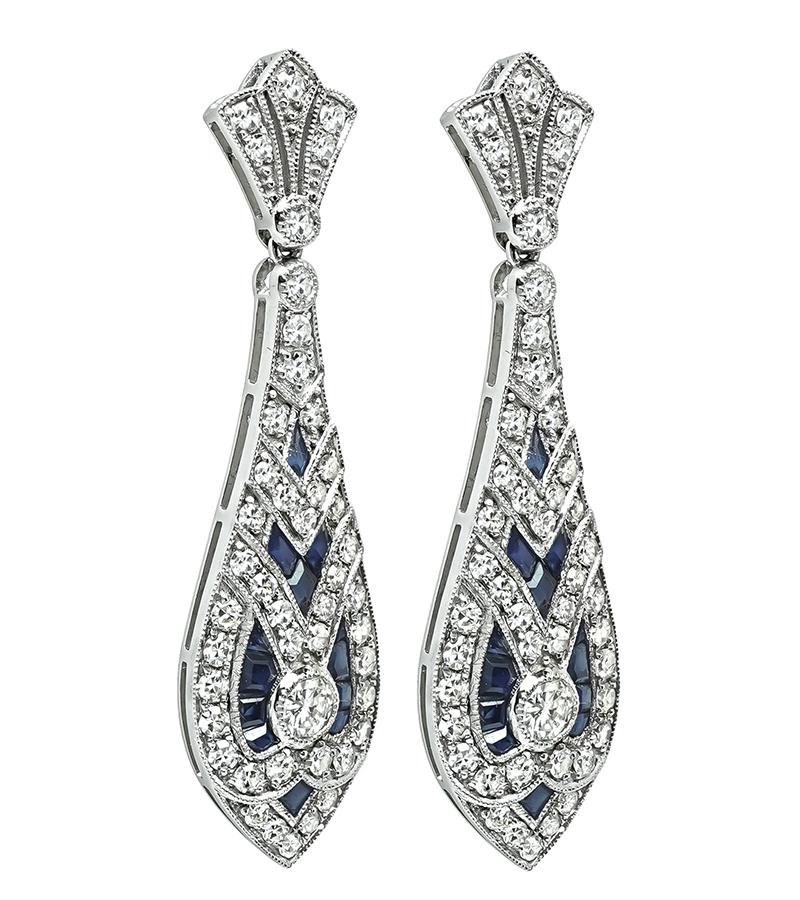 Estate 2.57ct Diamond 2.05ct Sapphire Dangling Earrings