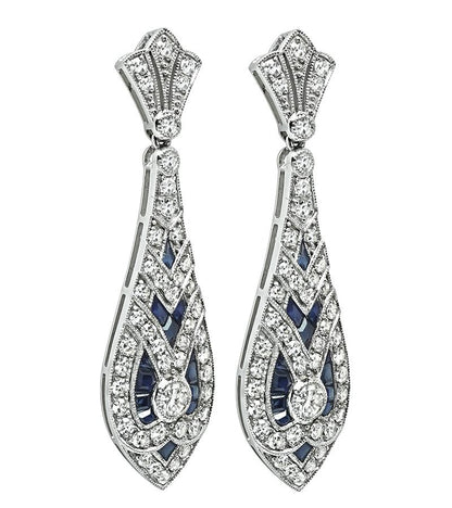 Estate 2.57ct Diamond 2.05ct Sapphire Dangling Earrings