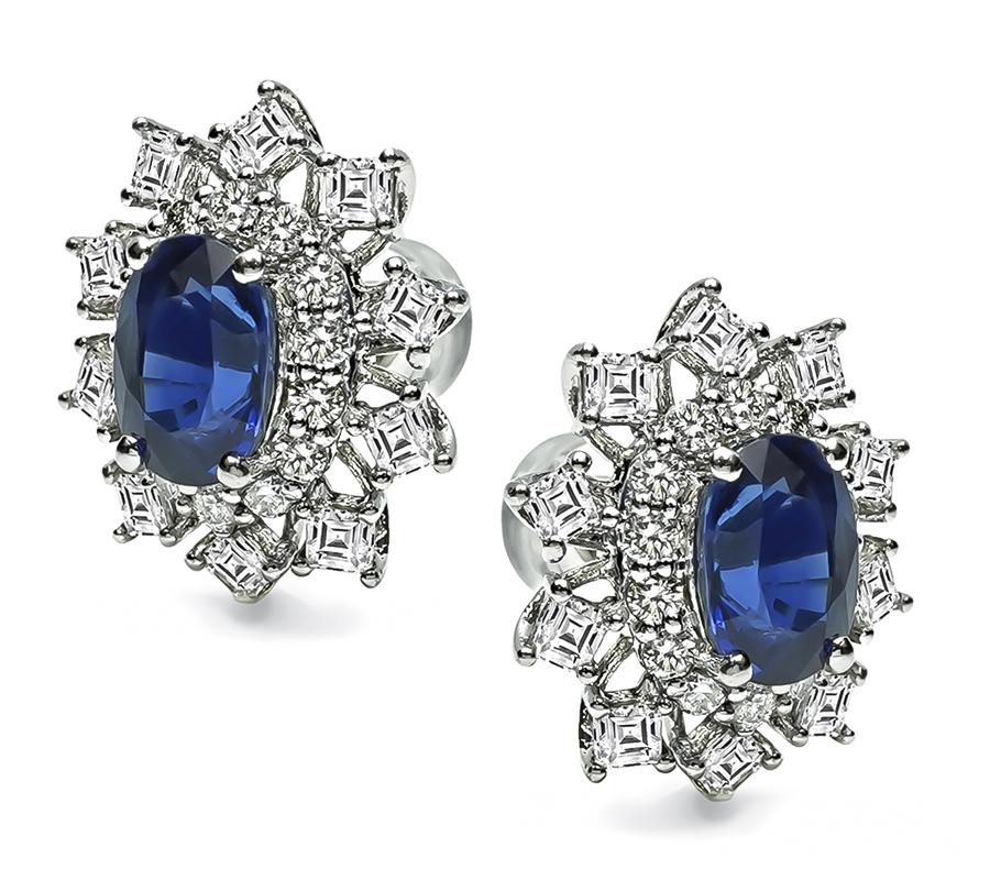 Estate 2.88ct Sapphire 1.54ct Diamond Studs Earrings