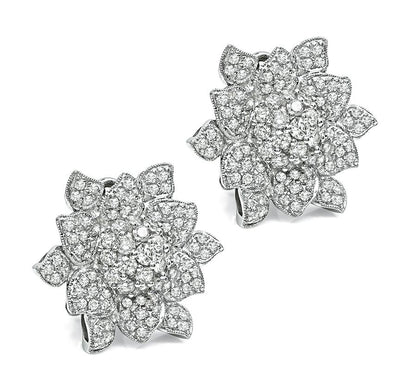 Estate 2.50ct Diamond Gold Flower Earrings