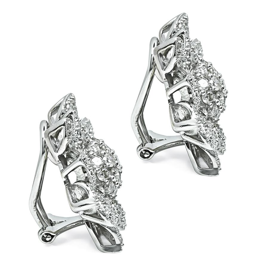 Estate 2.50ct Diamond Gold Flower Earrings