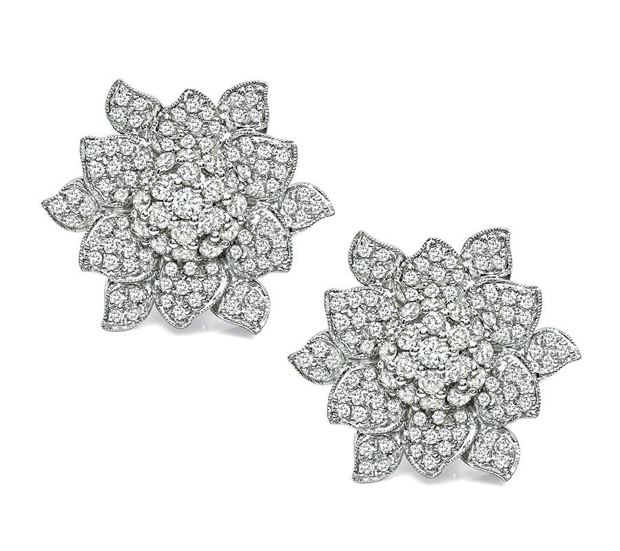 Estate 2.50ct Diamond Gold Flower Earrings