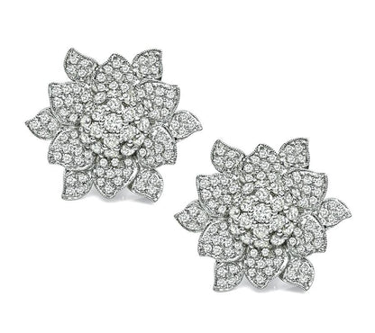 Estate 2.50ct Diamond Gold Flower Earrings