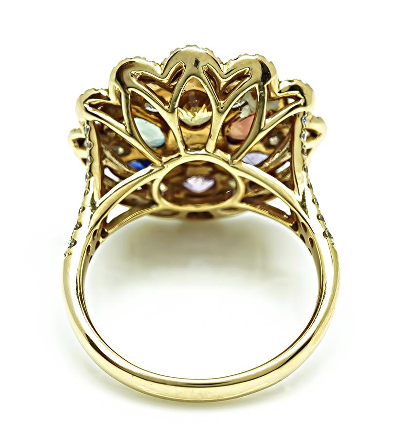 Estate 2.97ct Multi Color Sapphire 1.30ct Diamond 18k Pink Gold Cocktail Ring