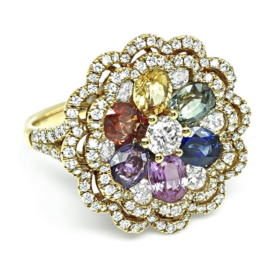 Estate 2.97ct Multi Color Sapphire 1.30ct Diamond 18k Pink Gold Cocktail Ring