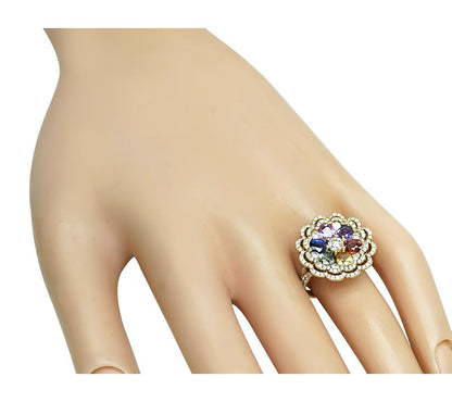 Estate 2.97ct Multi Color Sapphire 1.30ct Diamond 18k Pink Gold Cocktail Ring