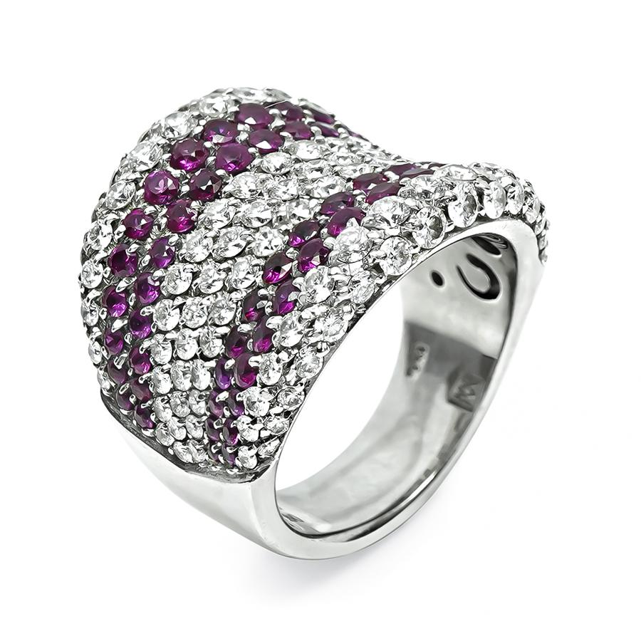 Estate 2.06ct Diamond 1.80ct Ruby 18k White Gold Ring