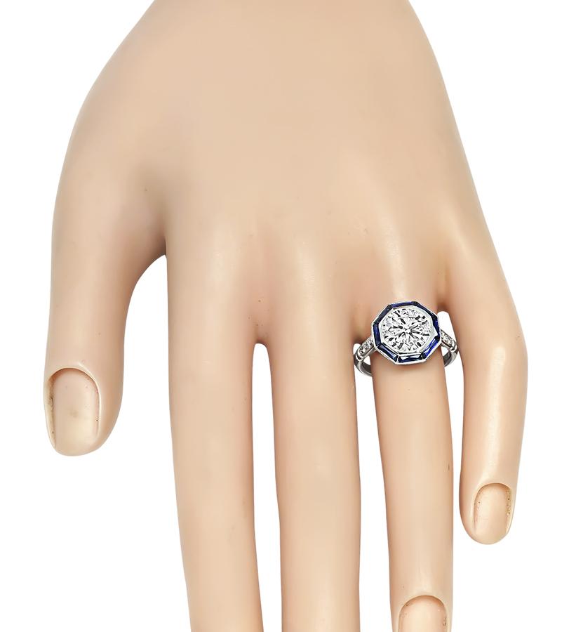 Estate 2.08ct Diamond Sapphire Platinum Engagement Ring