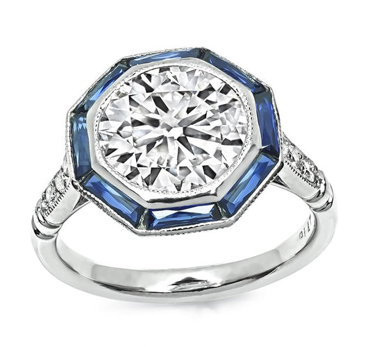 Estate 2.08ct Diamond Sapphire Platinum Engagement Ring