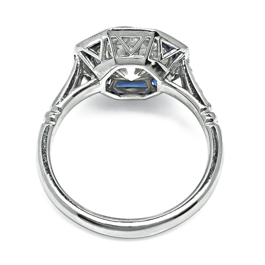 Estate 2.08ct Diamond Sapphire Platinum Engagement Ring