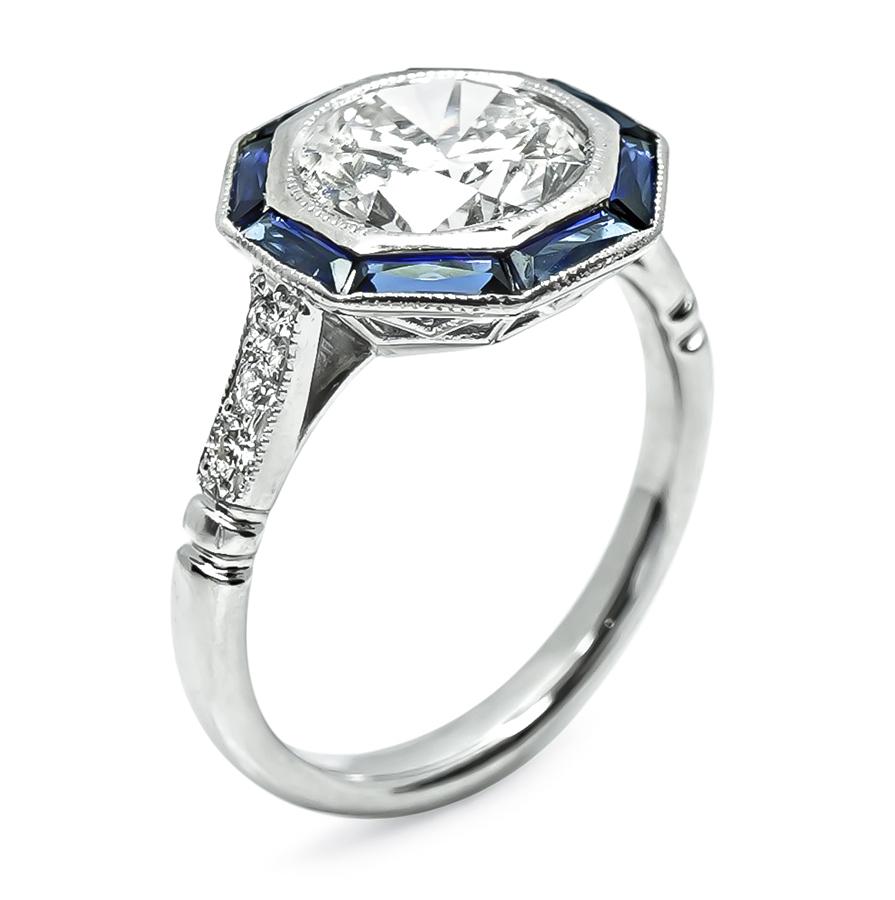 Estate 2.08ct Diamond Sapphire Platinum Engagement Ring