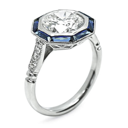 Estate 2.08ct Diamond Sapphire Platinum Engagement Ring