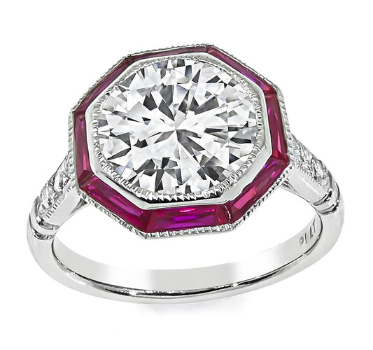 Estate 2.22ct Diamond Ruby Platinum Engagement Ring