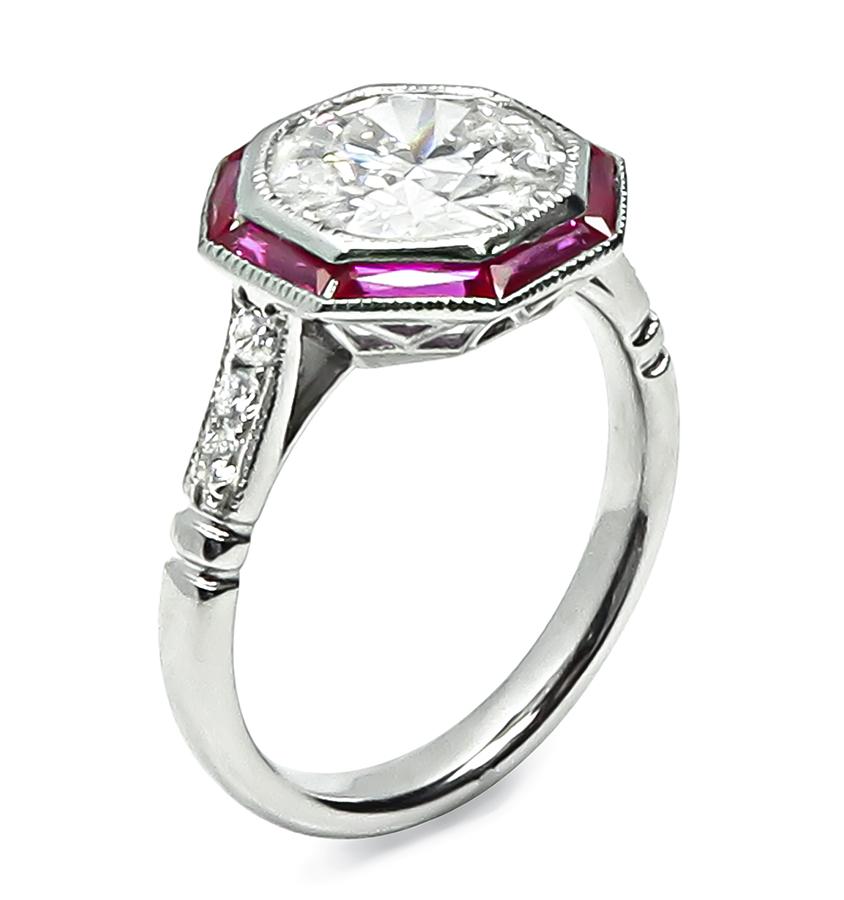 2.22ct Diamond Ruby Platinum Engagement Ring